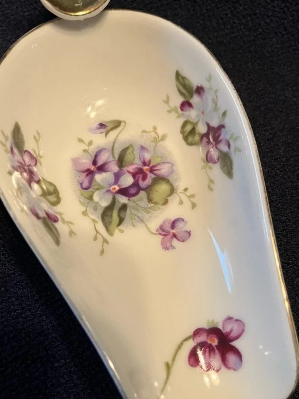 Vintage Kelvin Fine China porcelain spoon rest with violet design